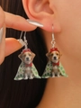 Cute puppy dog acrylic drop earrings with festive clover cloak and red bow tie - St. Patrick's Dog Style (DZ-565)