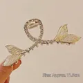 Pince à cheveux dorée en métal avec strass, design ondulé, taille 11,5 cm - 63# Strass Double Queue de Poisson