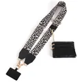 Leopard print wide shoulder strap set with black mini pouch and gold hardware - Fashion Leopard Print