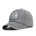Washed cotton baseball cap in charcoal gray with vintage slogan print for men - Gray