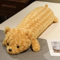 Langes gelbes Plüschbär-Körperkissen mit Rosenwirbel-Struktur für Mädchen - Hellbrauner Bär - Rosensamt / 90cm (0.85kg)