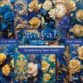 6-inch floral scrapbook paper pad with 24 sheets of blue and gold 160gsm cardstock - R2529 24 Sheets