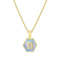 18K gold stainless steel necklace featuring a hexagonal pendant with letter B inlay - Blue Shell B