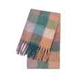 Rainbow plaid mohair scarf featuring green and blue checkered patterns with soft fringe - Size 6