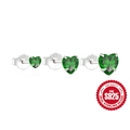 Three pairs of S925 sterling silver heart-shaped emerald stud earrings in varying sizes - 925 Silver / Silver-Green Zirconia