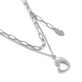 Double-layered stainless steel necklace with paperclip chain and hollow heart pendant - Silver Hollow Heart and Figure Silhouette Style (KN119505-Z)