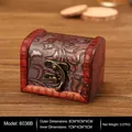 Vintage red-brown wooden jewelry box with floral fabric inlay and bronze metal clasp - Picture Jasper