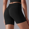 Seamless black high-waisted yoga shorts with scrunch butt lift and ribbed waistband - S / Shorts / Pure Black