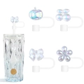 Iridescent glass straw covers set featuring flower and cherry designs for 10mm straws - Iridescent Glass Shape Style