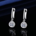 Classic silver halo lever-back earrings with sparkling moissanite stones for women - Luxury Round Halo Huggies (LED-55)