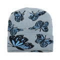 Texture détaillée du bonnet en maille gris clair avec motifs papillons bleus et noirs - Papillon Gris (E)