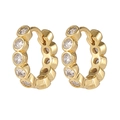 Pendientes de aro clásicos bañados en oro de 18K con circonitas cúbicas redondas - Huggie Dorado con Circonita Transparente (E471)