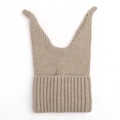 Close-up of soft ribbed knit texture on khaki winter beanie for kids with ear flaps - Khaki
