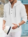 Men's casual white hooded henley shirt in cotton linen texture for summer fashion - White