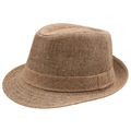 Close-up of the natural burlap weave texture and decorative band on a fedora hat - Approx. 58cm / Khaki