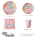 Watercolor disposable party tableware set including 9-inch plates, cups and napkins - Watercolor Plates Napkins Cups Set