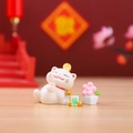 White Maneki Neko figurine lying with gold coin and mahjong tile for home decor - Prosperity Greeting Cat (1081-18)