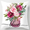 Detail of floral peach skin pillowcase with watercolor pink roses and 'bloom' lettering - 45x45cm(Cover Only) / Bloom Vase Style (LTD351-9)