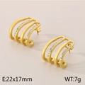 Luxury 18K gold plated C-shaped geometric earrings with four rows of white crystals - Style G Gold (KE115356-KFC)