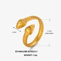 Bague serpent dorée ajustable en acier inoxydable avec gravure d'écailles détaillée - Ouvert Réglable / Doré