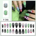 Halloween almond fake nails with spider web and bat designs, 24 pieces set in Y-346 - Halloween Spider Web Eyeball Bat (Y-346)