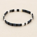 Minimalist Tila bead stretch bracelet with black, white, and grey ceramic square tiles - Black/White/Dark Gray/Gold Neutral (TL-B190252B)