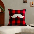 Christmas red and black buffalo plaid pillow cover with white mustache applique on bench - Christmas Beard Set / 45*45cm (No Insert)