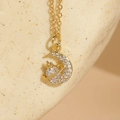 Collier élégant plaqué or 14K avec pendentif croissant de lune et étoile en zircon nacre - Pavé Planète Lune / Doré