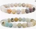 Elastische kralenarmbandset met 8mm natuurlijke vulkanische tijgeroog steen - Bamboe Blad Agaat + Amazoniet