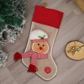 Calza natalizia in iuta beige con toppa a forma di pan di zenzero e bordo rosso - Calza di Natale con Cappello Bianco