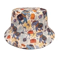 Detailopname van olifant- en palmboomprints op de ivoren katoenen zonnehoed dames - Beige Tropische Olifant (3#)
