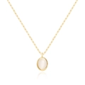 Elegant 18K gold plated vintage oval cat eye stone necklace with delicate chain - White Cat's Eye / White