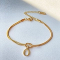 Golden 18K gold-plated double-layer knotted snake chain bracelet with letter O pendant - Gold-O