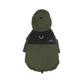 Army green and black insulated dog windbreaker jacket with an adjustable D-ring harness - S / Army Green