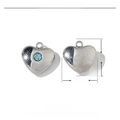 Macro detail of 10mm stainless steel heart pendant with blue rhinestone and measurements - Single Blue Rhinestone Heart Style (VG344)