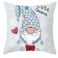 Detail view of gnome pillowcase with blue polka dots and a red heart snowflake design - Style 9