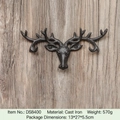 Vintage black cast iron deer head wall hook with antlers design, size 26.5x13.5cm - Bull Horn Hook Style D 8400