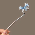 Spilla per capelli argento con fiocco e cristallo blu per acconciature eleganti - Fiocco
