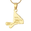 Détail du pendentif carte du Mali plaqué or 18 carats avec gravures de villes - Pendentif Seul Mali (Afrique)