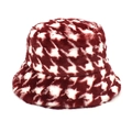 Detail of the soft houndstooth plush fabric on the burgundy winter bucket hat - M (56-58cm) / Burgundy