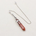Hexagonal red goldstone crystal pendulum with ornate silver hollow metal cap decoration - Synthetic Goldstone