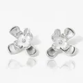Elegant matte silver floral earrings with layered petal design and sandblasted texture - Flower Shape (PD3256) / Silver