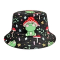 Zwarte vissershoed met kleurrijke kikkers en paddenstoelen voor buitenrecreatie - M (56-58cm) / Paddenstoel Kikker