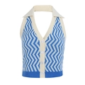 Top a maglia a girocollo con motivo a onde blu e bianche e bottoni sul davanti - Taglia S / Strisce Blu