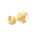 23mm round gold stud earrings with half-smooth and half-hammered metal texture - 23mm Half-Embossed Round Studs / Gold