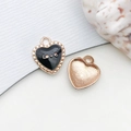 Black enamel heart charm with gold Love inscription and beaded edge for DIY jewelry - Heart Love (12410) / 1 Piece (13x16mm) / Black