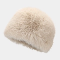 Macro shot of fluffy cream faux fur winter bucket hat with soft texture and dark lining - One Size / Khaki