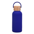 350ml matte navy blue vacuum flask with wooden lid and portable handle strap - Sapphire Blue