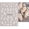 5D embossed nail stickers STZ-5D34 featuring white flowers and butterfly patterns - STZ-5D34 (Bare Sheet)