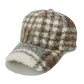 Close-up of the plush faux shearling texture and vintage plaid pattern on the baseball cap - M(56-58cm) / Brown Blue White Plaid (B)